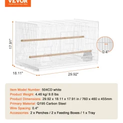 VEVOR 30-inch Flight Bird Cage, Stackable Bird Cage for Small Parrots Canaries Cockatiels Lovebirds Finches Budgies Conures Macaws Pet Travel Birdcage with Handle and Perches