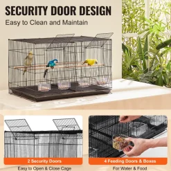 VEVOR 30-inch Flight Bird Cage, Stackable Divided Small Parakeet Cage for Parrots Canaries Cockatiels Lovebirds Finches Budgies Conures Macaws Pet Travel Birdcage with Handle and Perches