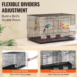 VEVOR 30-inch Flight Bird Cage, Stackable Divided Small Parakeet Cage for Parrots Canaries Cockatiels Lovebirds Finches Budgies Conures Macaws Pet Travel Birdcage with Handle and Perches