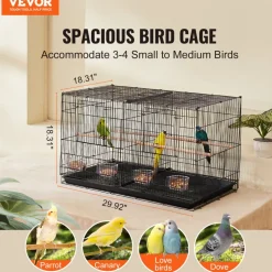 VEVOR 30-inch Flight Bird Cage, Stackable Divided Small Parakeet Cage for Parrots Canaries Cockatiels Lovebirds Finches Budgies Conures Macaws Pet Travel Birdcage with Handle and Perches