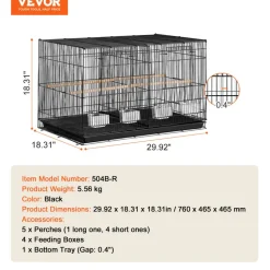 VEVOR 30-inch Flight Bird Cage, Stackable Divided Small Parakeet Cage for Parrots Canaries Cockatiels Lovebirds Finches Budgies Conures Macaws Pet Travel Birdcage with Handle and Perches