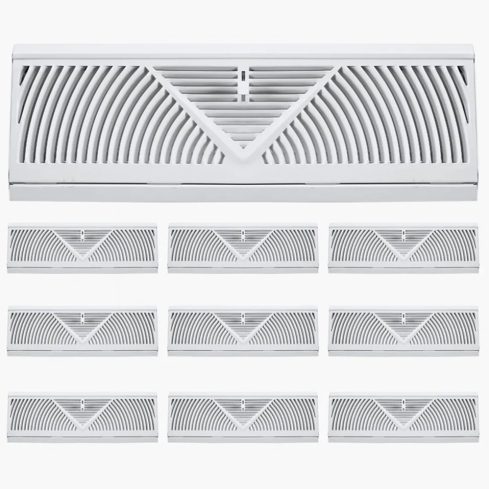 VEVOR 15-Inch Floor Registers, 10-Pack Baseboard Registers, HVAC Heavy-Duty Walkable Iron Floor Vents, Rustproof Anti-Peeling Air Vents Deflector Adjustable with Metal Damper for Home & Office, White