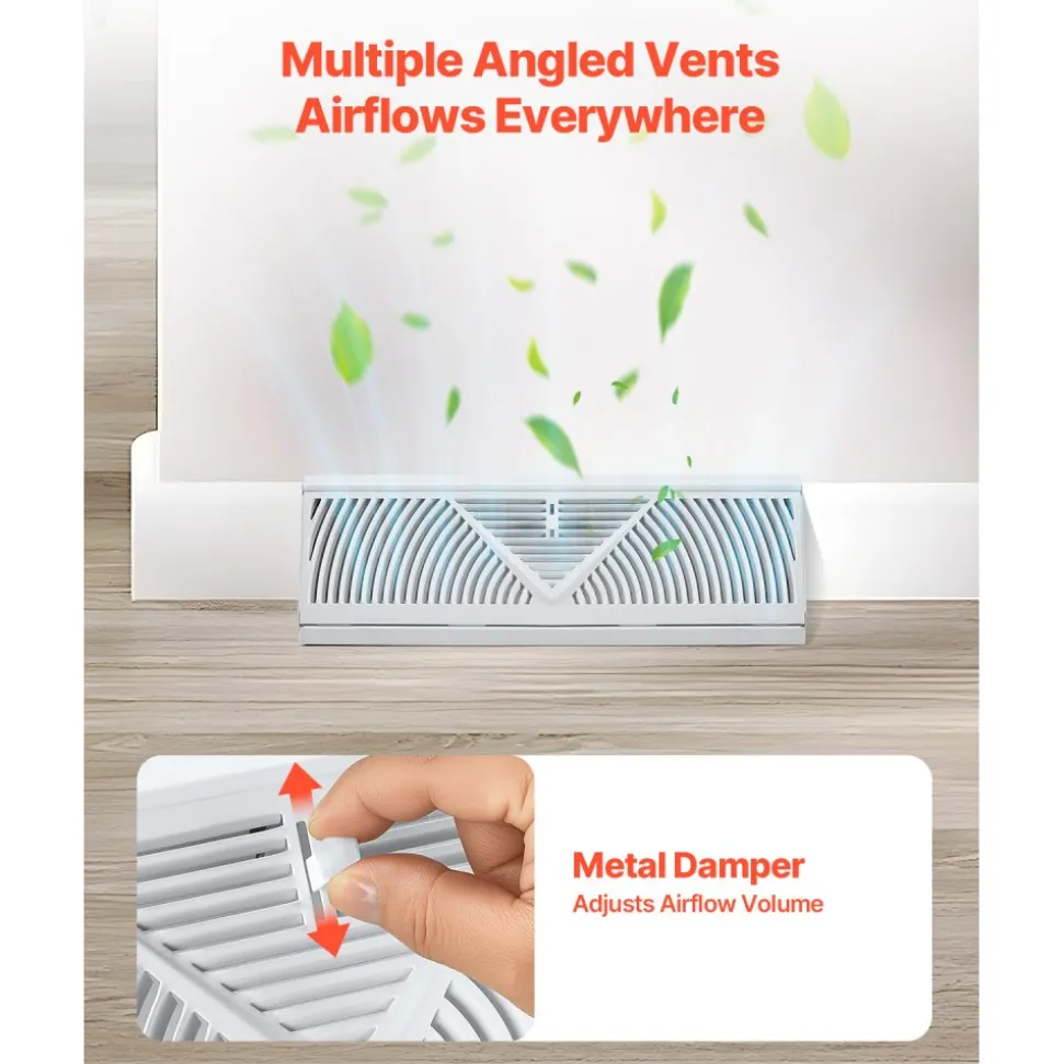 VEVOR 15-Inch Floor Registers, 10-Pack Baseboard Registers, HVAC Heavy-Duty Walkable Iron Floor Vents, Rustproof Anti-Peeling Air Vents Deflector Adjustable with Metal Damper for Home & Office, White