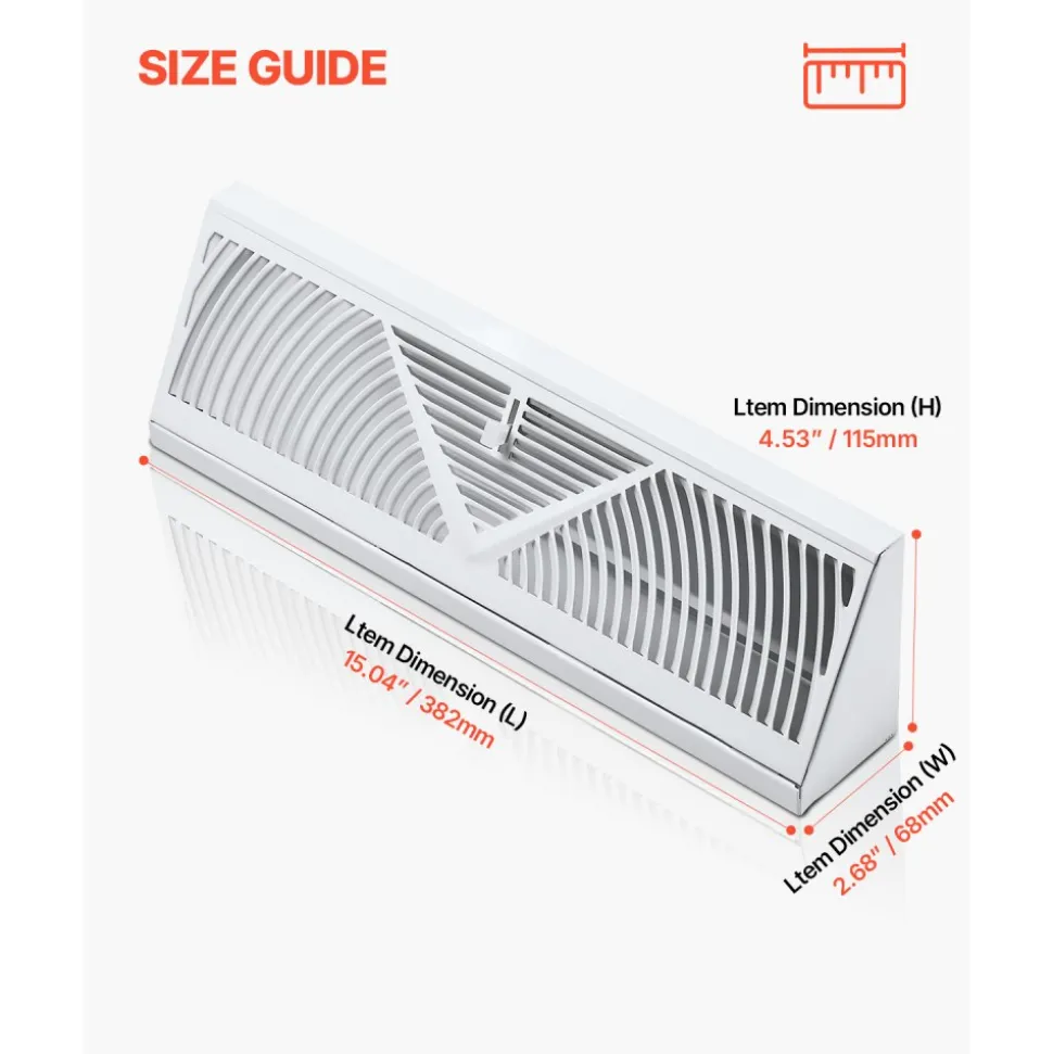 VEVOR 15-Inch Floor Registers, 10-Pack Baseboard Registers, HVAC Heavy-Duty Walkable Iron Floor Vents, Rustproof Anti-Peeling Air Vents Deflector Adjustable with Metal Damper for Home & Office, White