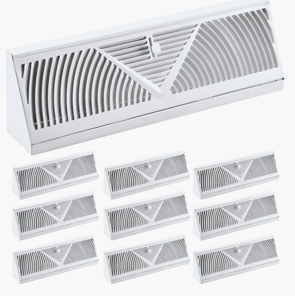 VEVOR 15-Inch Floor Registers, 10-Pack Baseboard Registers, HVAC Heavy-Duty Walkable Iron Floor Vents, Rustproof Anti-Peeling Air Vents Deflector Adjustable with Metal Damper for Home & Office, White