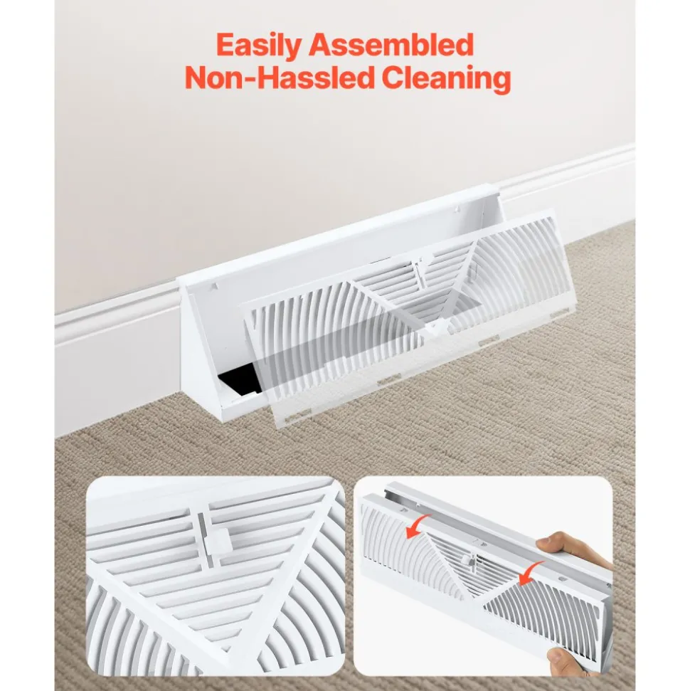 VEVOR 15-Inch Floor Registers, 10-Pack Baseboard Registers, HVAC Heavy-Duty Walkable Iron Floor Vents, Rustproof Anti-Peeling Air Vents Deflector Adjustable with Metal Damper for Home & Office, White