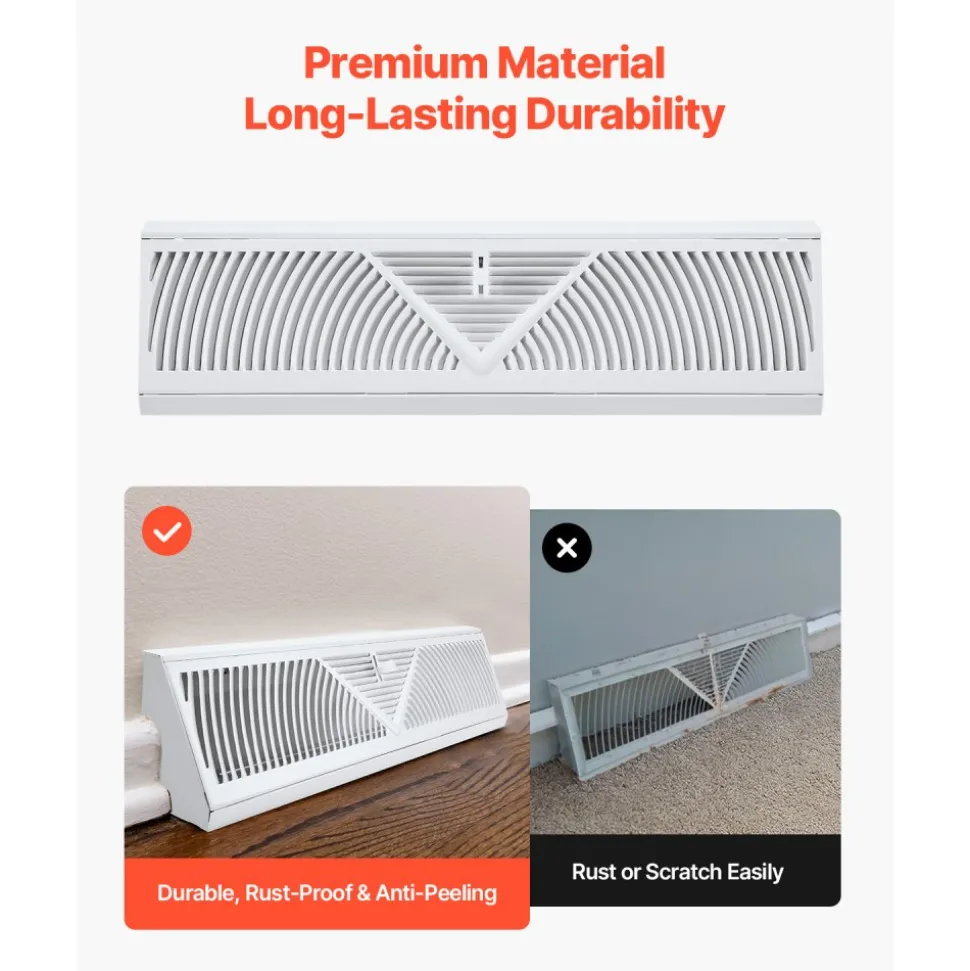 VEVOR 18-Inch Floor Registers, 10-Pack Baseboard Registers, HVAC Heavy-Duty Walkable Iron Floor Vents, Rustproof Anti-Peeling Air Vents Deflector Adjustable with Metal Damper for Home & Office, White