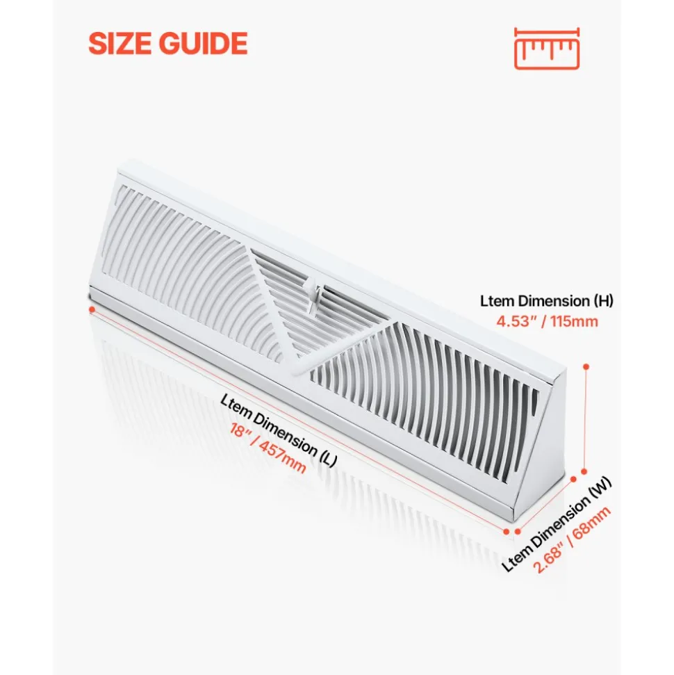 VEVOR 18-Inch Floor Registers, 10-Pack Baseboard Registers, HVAC Heavy-Duty Walkable Iron Floor Vents, Rustproof Anti-Peeling Air Vents Deflector Adjustable with Metal Damper for Home & Office, White
