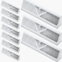 VEVOR 18-Inch Floor Registers, 10-Pack Baseboard Registers, HVAC Heavy-Duty Walkable Iron Floor Vents, Rustproof Anti-Peeling Air Vents Deflector Adjustable with Metal Damper for Home & Office, White