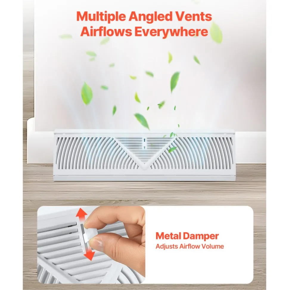 VEVOR 18-Inch Floor Registers, 10-Pack Baseboard Registers, HVAC Heavy-Duty Walkable Iron Floor Vents, Rustproof Anti-Peeling Air Vents Deflector Adjustable with Metal Damper for Home & Office, White