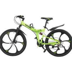 VEVOR 26 inch Folding Mountain Bike, MTB Bicycle with Full Suspension, 21-speed Drivetrain, Comfort Saddle, Disc Brakes, High Carbon Steel Frame, Adult Sport Cycling Bicycle for Men Women Trail Snow