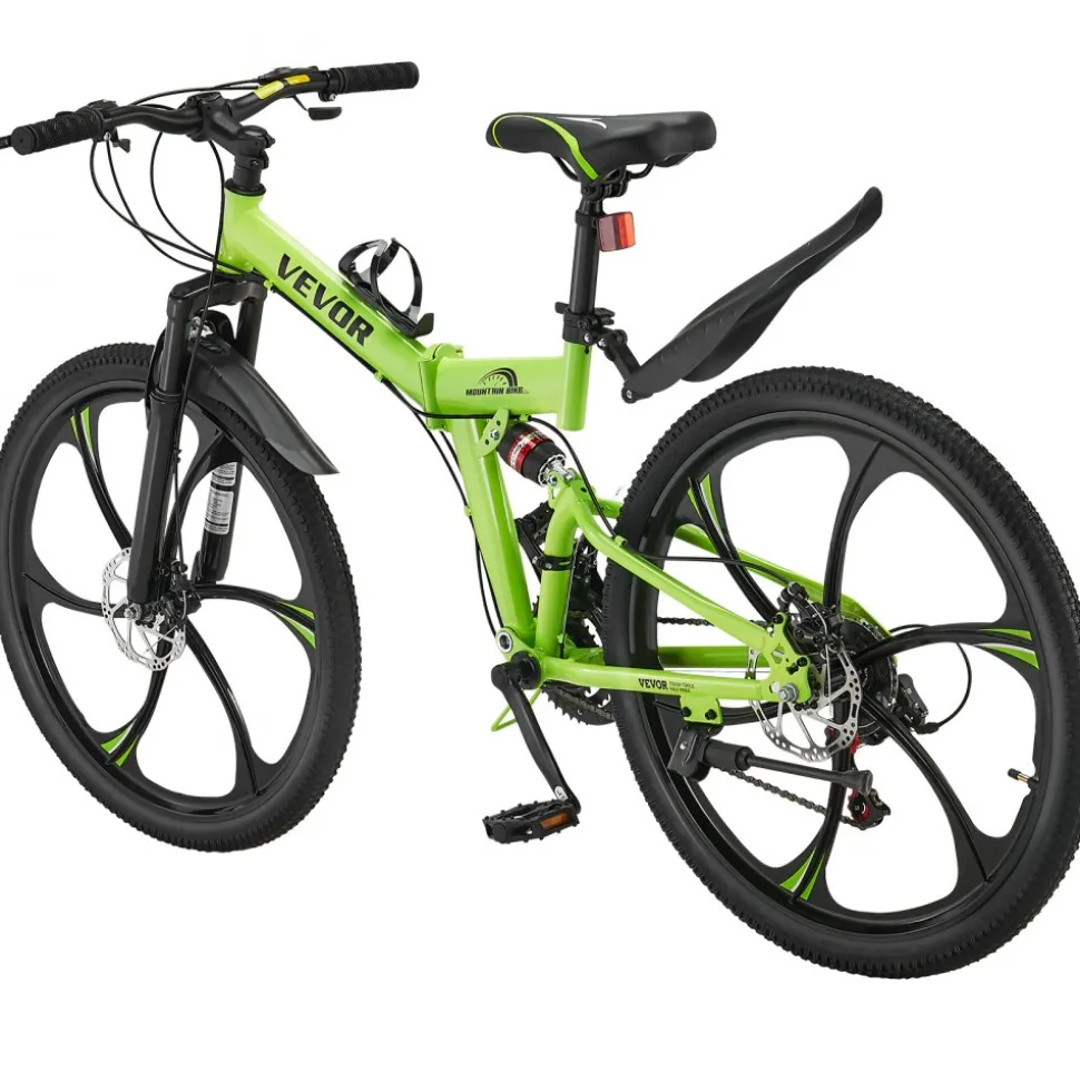 VEVOR 26 inch Folding Mountain Bike, MTB Bicycle with Full Suspension, 21-speed Drivetrain, Comfort Saddle, Disc Brakes, High Carbon Steel Frame, Adult Sport Cycling Bicycle for Men Women Trail Snow