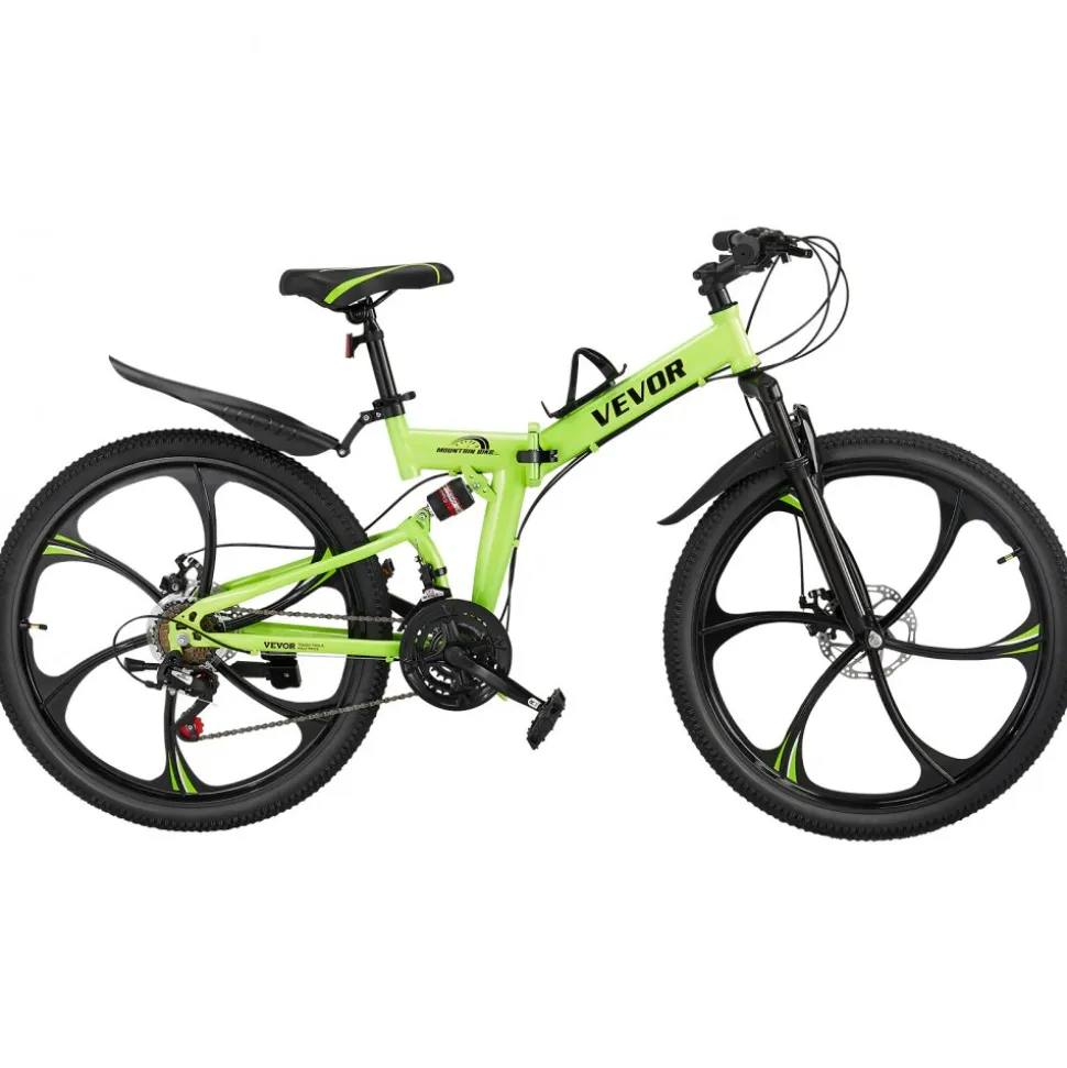 VEVOR 26 inch Folding Mountain Bike, MTB Bicycle with Full Suspension, 21-speed Drivetrain, Comfort Saddle, Disc Brakes, High Carbon Steel Frame, Adult Sport Cycling Bicycle for Men Women Trail Snow