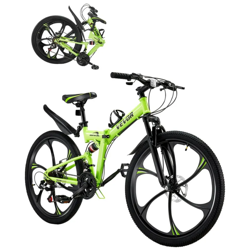 VEVOR 26 inch Folding Mountain Bike, MTB Bicycle with Full Suspension, 21-speed Drivetrain, Comfort Saddle, Disc Brakes, High Carbon Steel Frame, Adult Sport Cycling Bicycle for Men Women Trail Snow