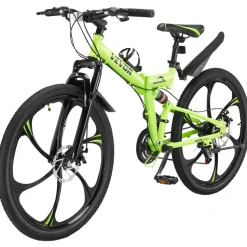 VEVOR 26 inch Folding Mountain Bike, MTB Bicycle with Full Suspension, 21-speed Drivetrain, Comfort Saddle, Disc Brakes, High Carbon Steel Frame, Adult Sport Cycling Bicycle for Men Women Trail Snow