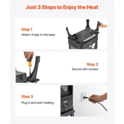 VEVOR 25.5inch Freestanding Fireplaces, 1500W 5120BTU Portable Electric Fireplace Stove Heater, with Overheating Protection,Adjustable Flames,Timer, Remote,for Living Room,Bedroom,Black