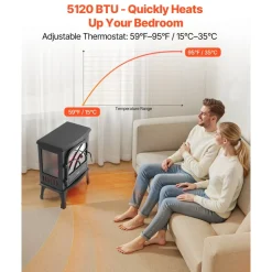 VEVOR 25.5inch Freestanding Fireplaces, 1500W 5120BTU Portable Electric Fireplace Stove Heater, with Overheating Protection,Adjustable Flames,Timer, Remote,for Living Room,Bedroom,Black