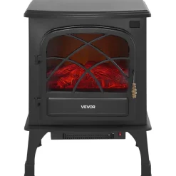 VEVOR 25.5inch Freestanding Fireplaces, 1500W 5120BTU Portable Electric Fireplace Stove Heater, with Overheating Protection,Adjustable Flames,Timer, Remote,for Living Room,Bedroom,Black