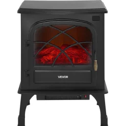 VEVOR 25.5inch Freestanding Fireplaces, 1500W 5120BTU Portable Electric Fireplace Stove Heater, with Overheating Protection,Adjustable Flames,Timer, Remote,for Living Room,Bedroom,Black