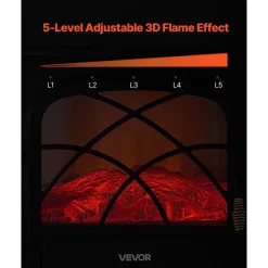VEVOR 25.5inch Freestanding Fireplaces, 1500W 5120BTU Portable Electric Fireplace Stove Heater, with Overheating Protection,Adjustable Flames,Timer, Remote,for Living Room,Bedroom,Black