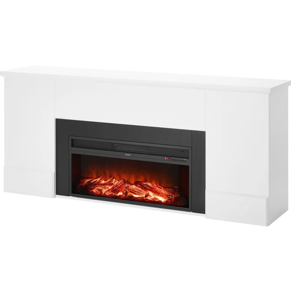 VEVOR 75 inch Freestanding Fireplaces, 1500W 5120BTU Fake Electric Fireplace Stove Heater with Mantel, Overheating Protection, Adjustable Flames,Timer, Remote, for Living Room,Bedroom,White
