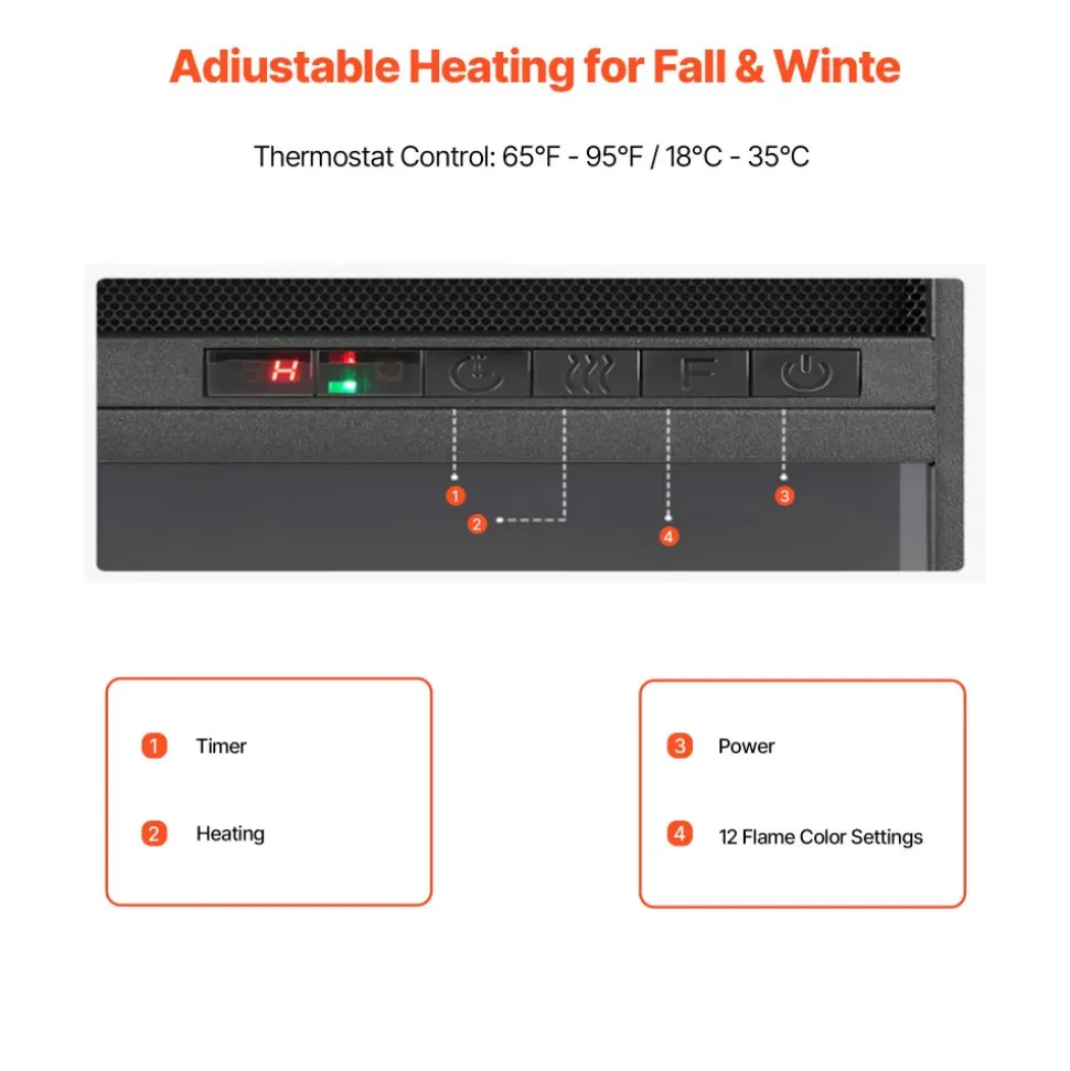 VEVOR 75 inch Freestanding Fireplaces, 1500W 5120BTU Fake Electric Fireplace Stove Heater with Mantel, Overheating Protection, Adjustable Flames,Timer, Remote, for Living Room,Bedroom,White