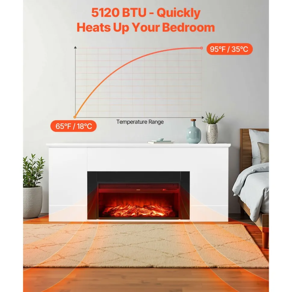 VEVOR 75 inch Freestanding Fireplaces, 1500W 5120BTU Fake Electric Fireplace Stove Heater with Mantel, Overheating Protection, Adjustable Flames,Timer, Remote, for Living Room,Bedroom,White