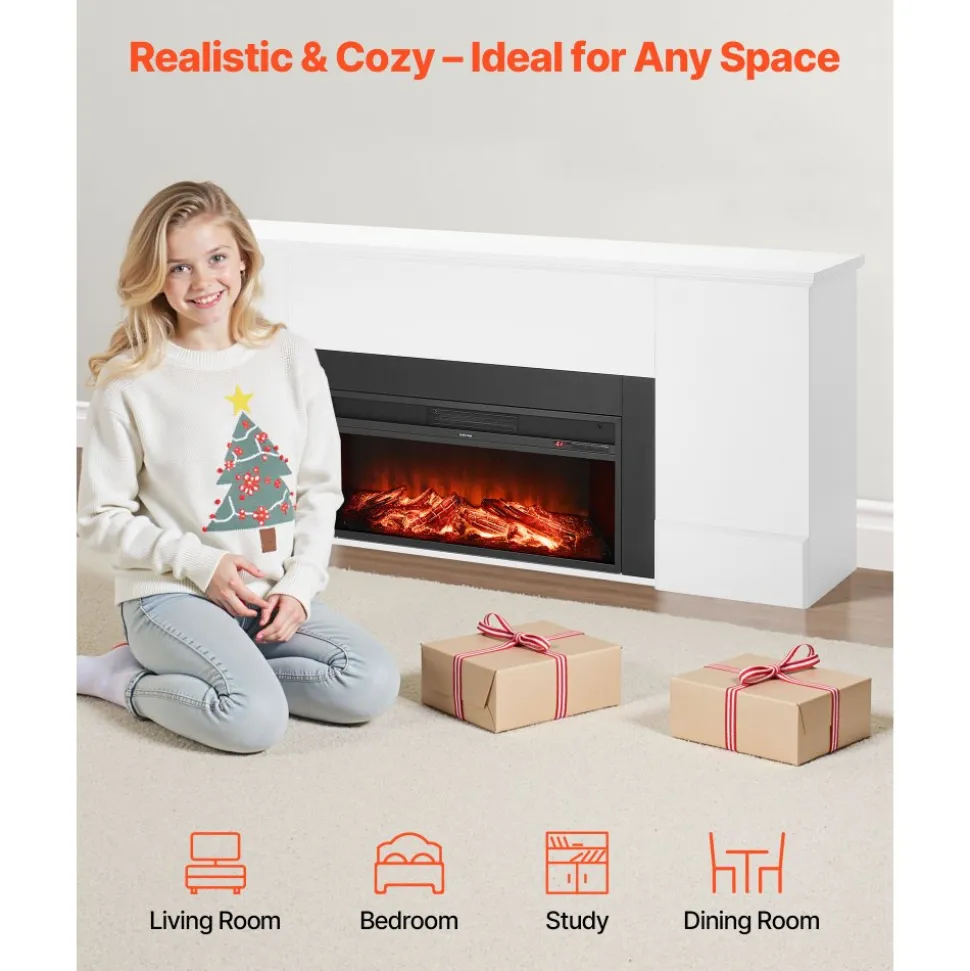 VEVOR 75 inch Freestanding Fireplaces, 1500W 5120BTU Fake Electric Fireplace Stove Heater with Mantel, Overheating Protection, Adjustable Flames,Timer, Remote, for Living Room,Bedroom,White