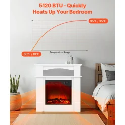 VEVOR 22.8inch Freestanding Fireplaces, 1500W 5120BTU Portable Electric Fireplace Stove Heater, with Overheating Protection,Realistic Flames,for Living Room,Bedroom,Study,Dining Room Warmth,Black