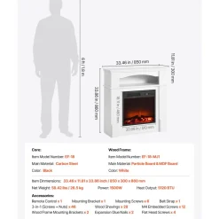 VEVOR 43 inch Freestanding Fireplaces, 1500W 5120BTU Fake Electric Fireplace Stove Heater with Mantel, Overheating Protection, Adjustable Flames,Timer, Remote, for Living Room,Bedroom,White