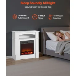 VEVOR 43 inch Freestanding Fireplaces, 1500W 5120BTU Fake Electric Fireplace Stove Heater with Mantel, Overheating Protection, Adjustable Flames,Timer, Remote, for Living Room,Bedroom,White