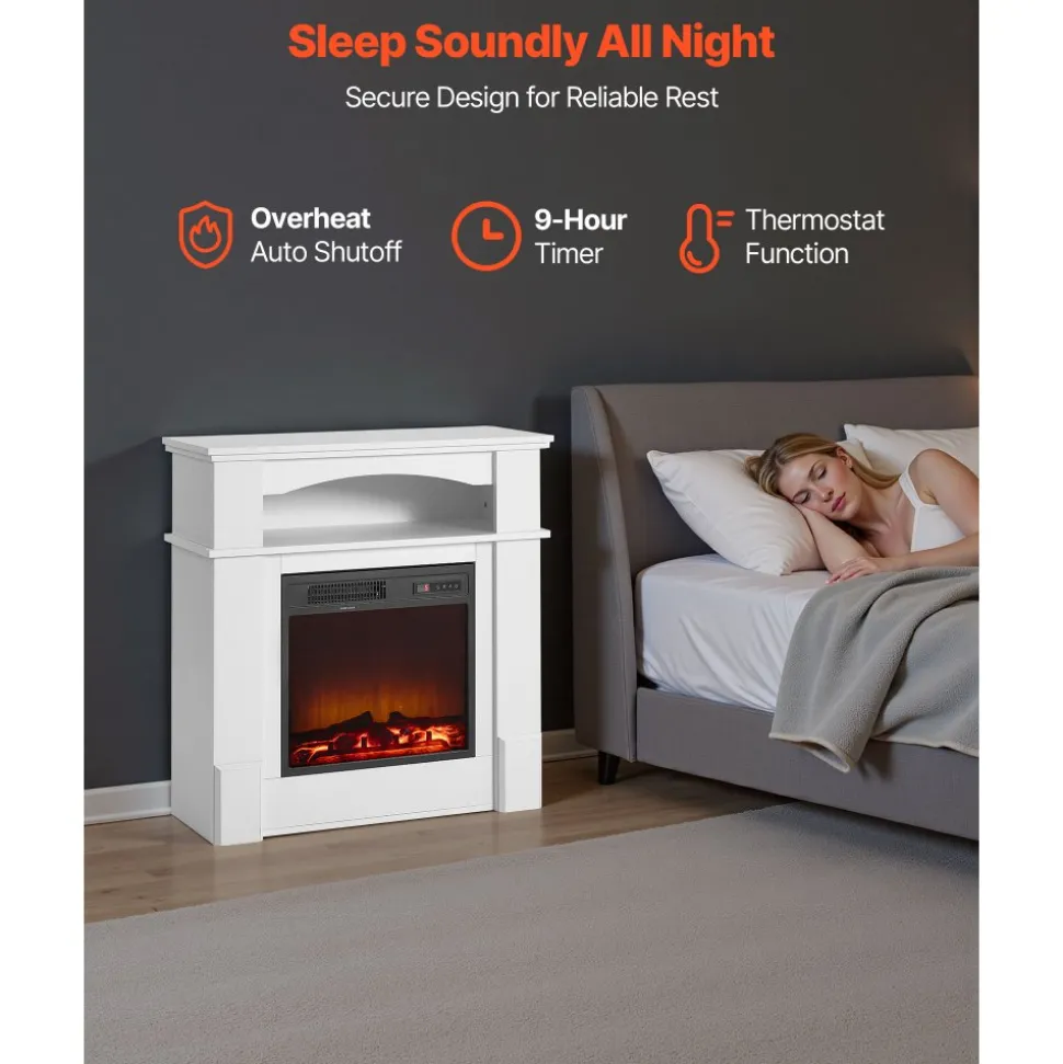 VEVOR 43 inch Freestanding Fireplaces, 1500W 5120BTU Fake Electric Fireplace Stove Heater with Mantel, Overheating Protection, Adjustable Flames,Timer, Remote, for Living Room,Bedroom,White