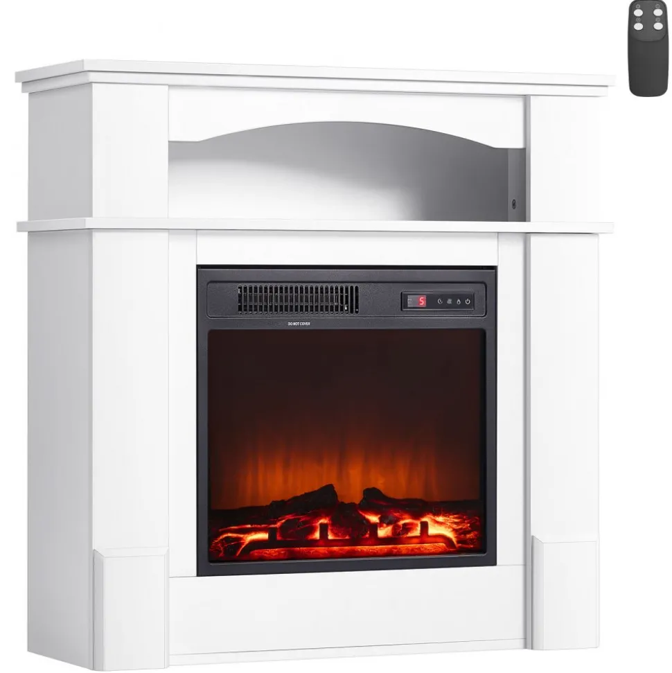 VEVOR 43 inch Freestanding Fireplaces, 1500W 5120BTU Fake Electric Fireplace Stove Heater with Mantel, Overheating Protection, Adjustable Flames,Timer, Remote, for Living Room,Bedroom,White