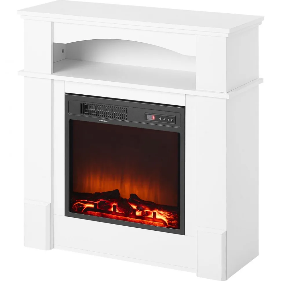 VEVOR 43 inch Freestanding Fireplaces, 1500W 5120BTU Fake Electric Fireplace Stove Heater with Mantel, Overheating Protection, Adjustable Flames,Timer, Remote, for Living Room,Bedroom,White