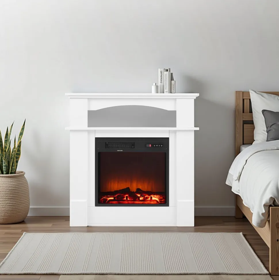 VEVOR 43 inch Freestanding Fireplaces, 1500W 5120BTU Fake Electric Fireplace Stove Heater with Mantel, Overheating Protection, Adjustable Flames,Timer, Remote, for Living Room,Bedroom,White