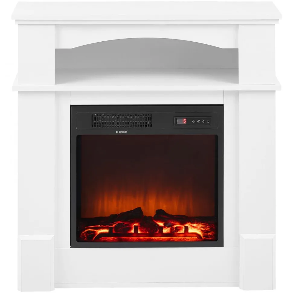VEVOR 43 inch Freestanding Fireplaces, 1500W 5120BTU Fake Electric Fireplace Stove Heater with Mantel, Overheating Protection, Adjustable Flames,Timer, Remote, for Living Room,Bedroom,White