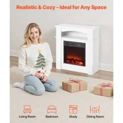 VEVOR 43 inch Freestanding Fireplaces, 1500W 5120BTU Fake Electric Fireplace Stove Heater with Mantel, Overheating Protection, Adjustable Flames,Timer, Remote, for Living Room,Bedroom,White