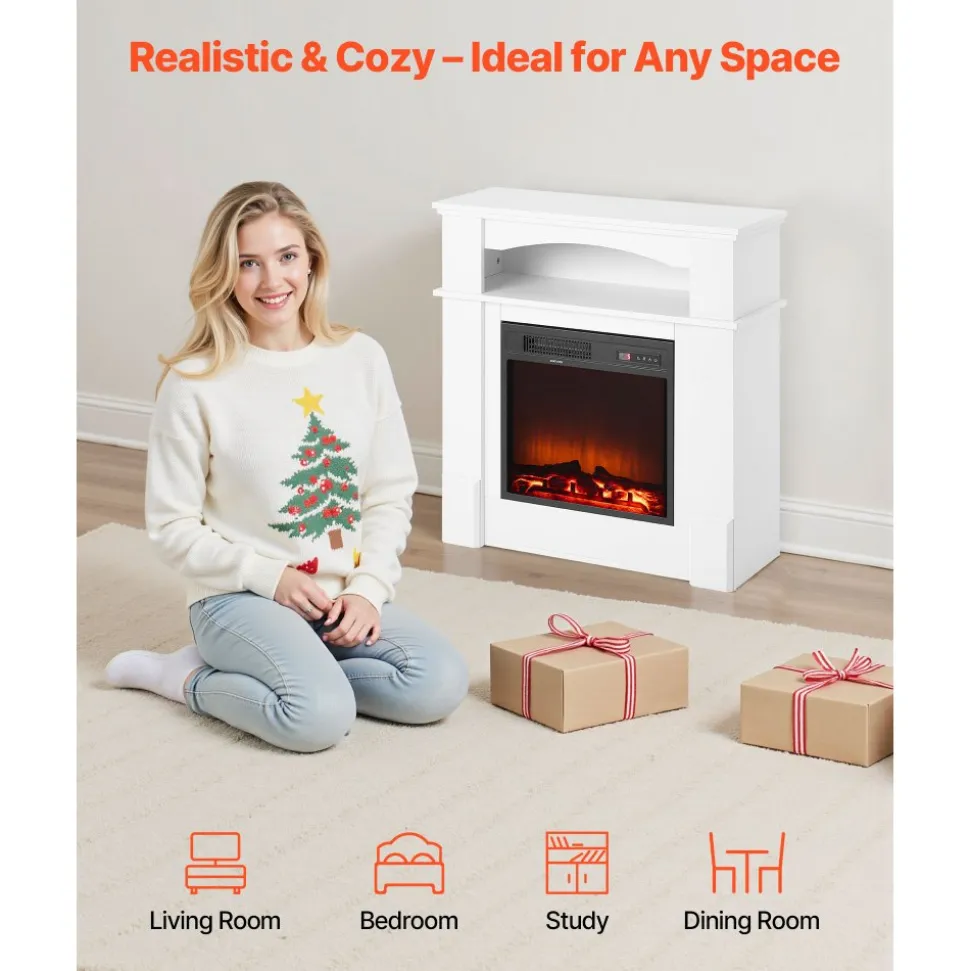 VEVOR 43 inch Freestanding Fireplaces, 1500W 5120BTU Fake Electric Fireplace Stove Heater with Mantel, Overheating Protection, Adjustable Flames,Timer, Remote, for Living Room,Bedroom,White