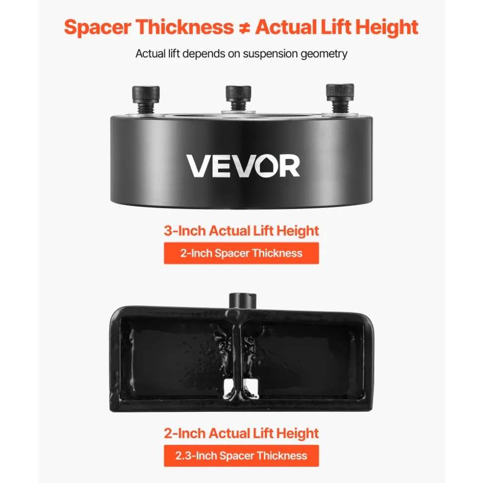 VEVOR 3 Inch Front and 2 Inch Rear Leveling Lift Kit for 2007-2023 Silverado 1500 2WD/4WD, 2007-2023 Sierra 1500 2WD/4WD, Chassis Level Kit with 2 Front Strut Spacers, 2 Rear Lift Blocks, 2 U-Bolts