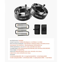 VEVOR 3 Inch Front and 2 Inch Rear Leveling Lift Kit for 2007-2023 Silverado 1500 2WD/4WD, 2007-2023 Sierra 1500 2WD/4WD, Chassis Level Kit with 2 Front Strut Spacers, 2 Rear Lift Blocks, 2 U-Bolts