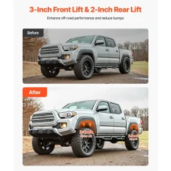 VEVOR 3 Inch Front and 2 Inch Rear Leveling Lift Kit for 2007-2023 Silverado 1500 2WD/4WD, 2007-2023 Sierra 1500 2WD/4WD, Chassis Level Kit with 2 Front Strut Spacers, 2 Rear Lift Blocks, 2 U-Bolts