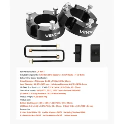 VEVOR 3 Inch Front and 2 Inch Rear Leveling Lift Kit for 2005-2021, 2022, 2023 Toyota Tacoma 2WD/4WD, Chassis Level Kit with 2 Front Strut Spacers, 2 Rear Lift Blocks, 4 U-Bolts, Suspension Level Kit