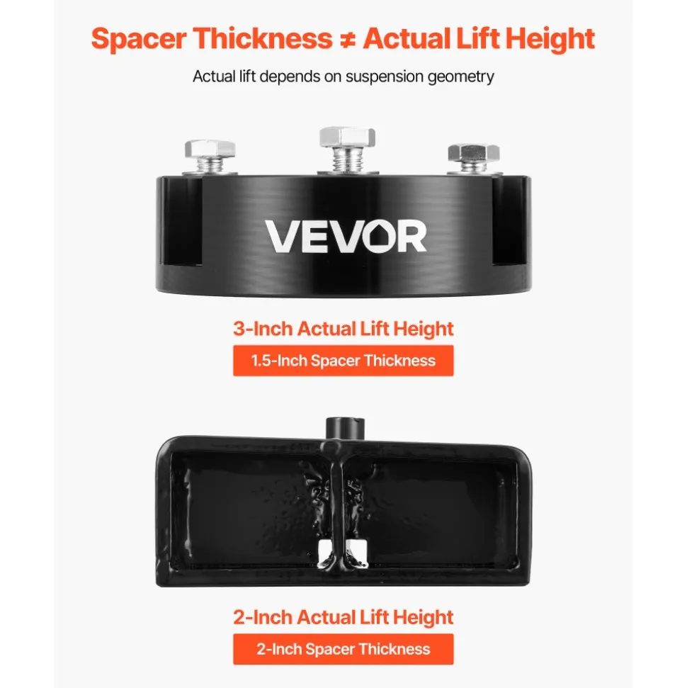 VEVOR 3 Inch Front and 2 Inch Rear Leveling Lift Kit for 2005-2021, 2022, 2023 Toyota Tacoma 2WD/4WD, Chassis Level Kit with 2 Front Strut Spacers, 2 Rear Lift Blocks, 4 U-Bolts, Suspension Level Kit