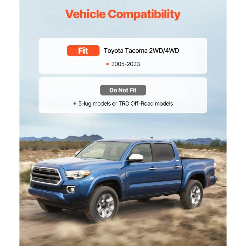 VEVOR 3 Inch Front and 2 Inch Rear Leveling Lift Kit for 2005-2021, 2022, 2023 Toyota Tacoma 2WD/4WD, Chassis Level Kit with 2 Front Strut Spacers, 2 Rear Lift Blocks, 4 U-Bolts, Suspension Level Kit