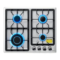 VEVOR 24 inch Gas Cooktop 4 Burners Gas Stove Top, Max 27000BTU Built-in Stainless Steel Stove Top LPG/NG Convertible Dual Fuel Cooktop Stoves with Thermocouple Protection for Kitchen Apartment Rvs