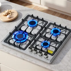 VEVOR 24 inch Gas Cooktop 4 Burners Gas Stove Top, Max 27000BTU Built-in Stainless Steel Stove Top LPG/NG Convertible Dual Fuel Cooktop Stoves with Thermocouple Protection for Kitchen Apartment Rvs