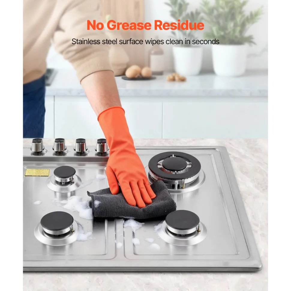 VEVOR 24 inch Gas Cooktop 4 Burners Gas Stove Top, Max 27000BTU Built-in Stainless Steel Stove Top LPG/NG Convertible Dual Fuel Cooktop Stoves with Thermocouple Protection for Kitchen Apartment Rvs