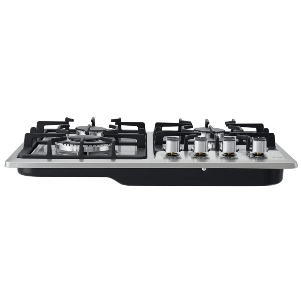 VEVOR 24 inch Gas Cooktop 4 Burners Gas Stove Top, Max 27000BTU Built-in Stainless Steel Stove Top LPG/NG Convertible Dual Fuel Cooktop Stoves with Thermocouple Protection for Kitchen Apartment Rvs