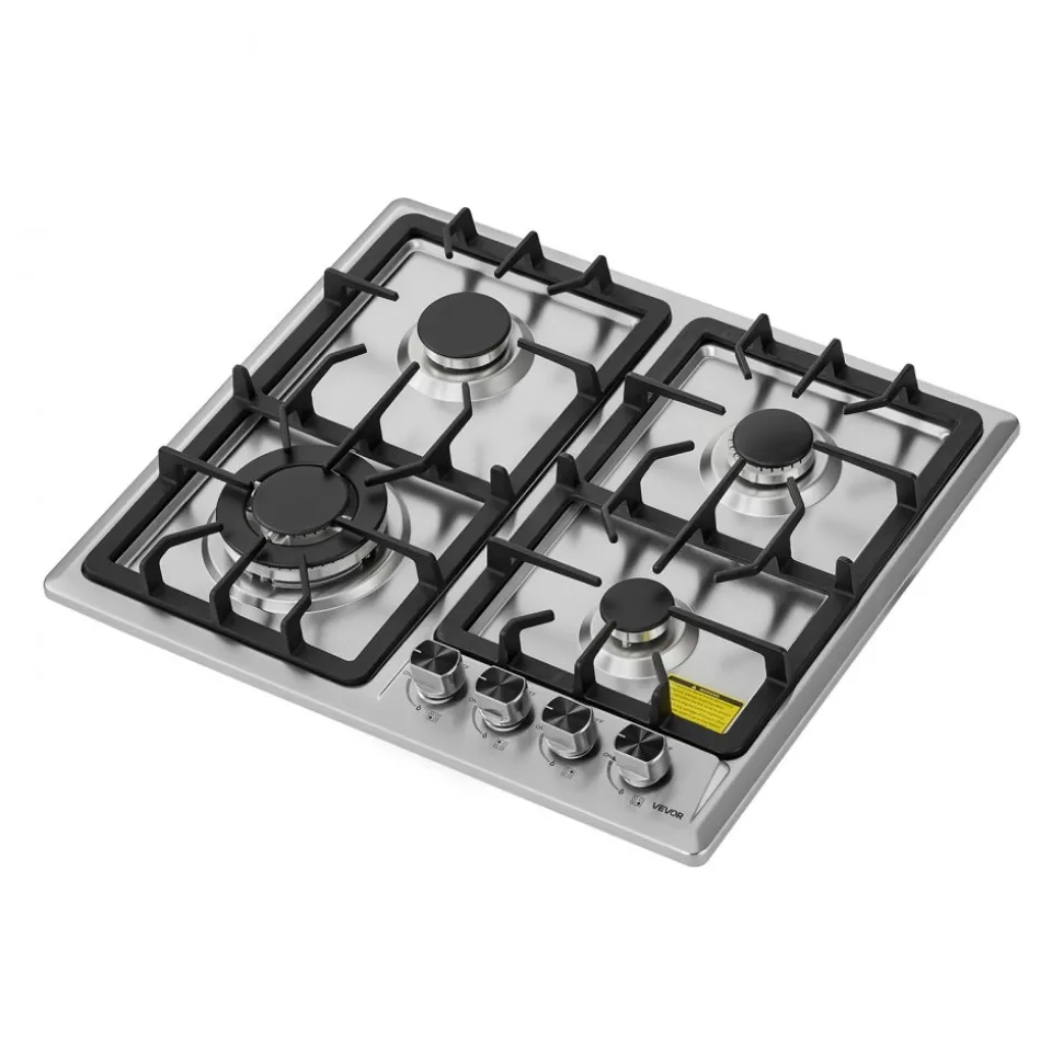 VEVOR 24 inch Gas Cooktop 4 Burners Gas Stove Top, Max 27000BTU Built-in Stainless Steel Stove Top LPG/NG Convertible Dual Fuel Cooktop Stoves with Thermocouple Protection for Kitchen Apartment Rvs