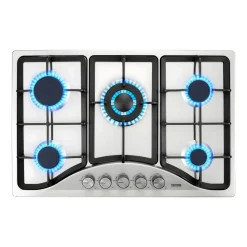 VEVOR 30-inch Gas Cooktop, 5 Burners Built-in Gas Stove Top, Max 12250BTU NG/LPG Convertible Stainless Steel Natural Gas Hob, with Thermocouple Protection for Camping, RV, Apartment